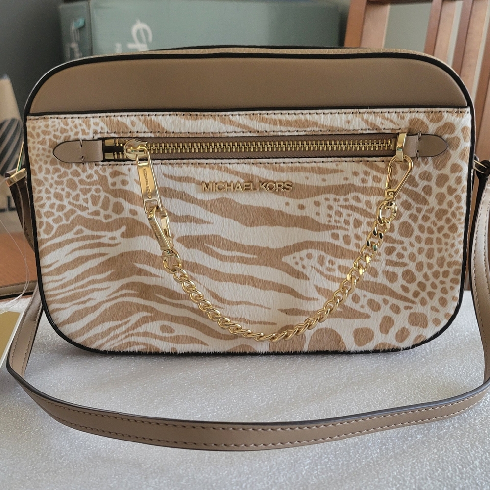 Michael Kors Tan and Gold Crossbody Bag